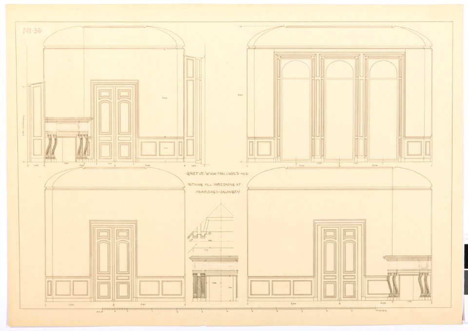 Inredningsritning på vardagssalongens väggar, Hallwylska palatset - Hallwylska museet - 102140