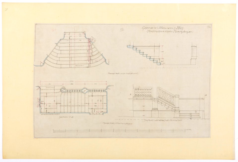 Inredningsritning trapprum andra våningen, Hallwylska palatset - Hallwylska museet - 102146