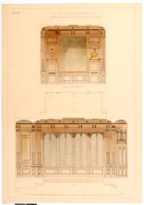 Inredningsritning på matsalens norra och östra väggar, Hallwylska palatset - Hallwylska museet - 102142