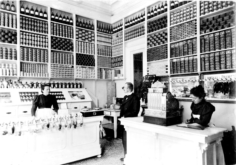 Inside view of a grocery store in Luxembourg in 1897