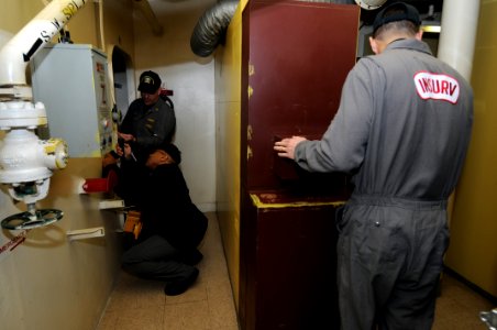 Inspectors review spaces of the retired battleship USS Wisconsin. (8430021258)