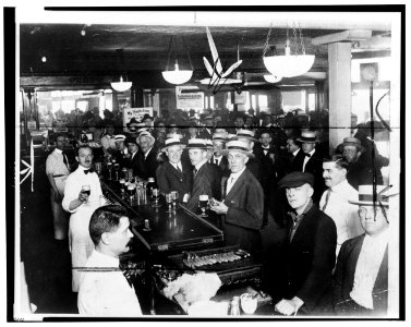 Interior of a crowded bar moments before midnight, June 30, 1919, when wartime prohibition went into effect New York City LCCN99405168