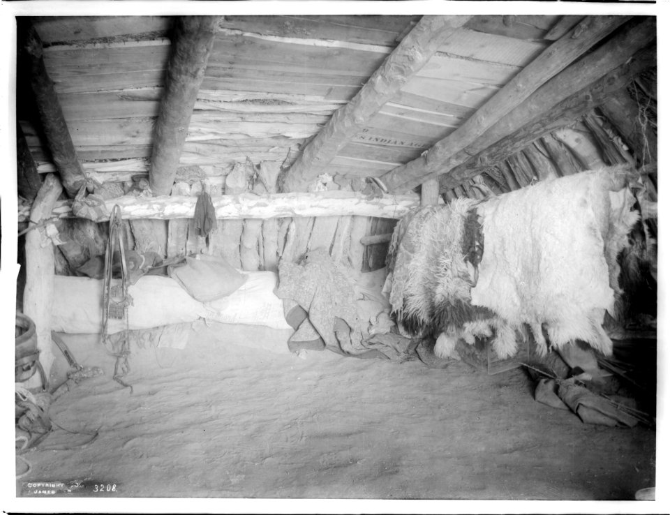 Interior of a Navajo hogan, ca.1901 (CHS-3208)