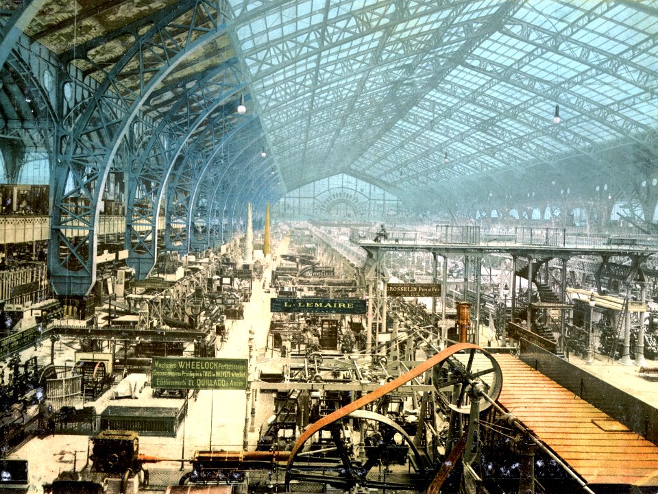 Interior of exhibition building, Exposition Universal, Paris, France
