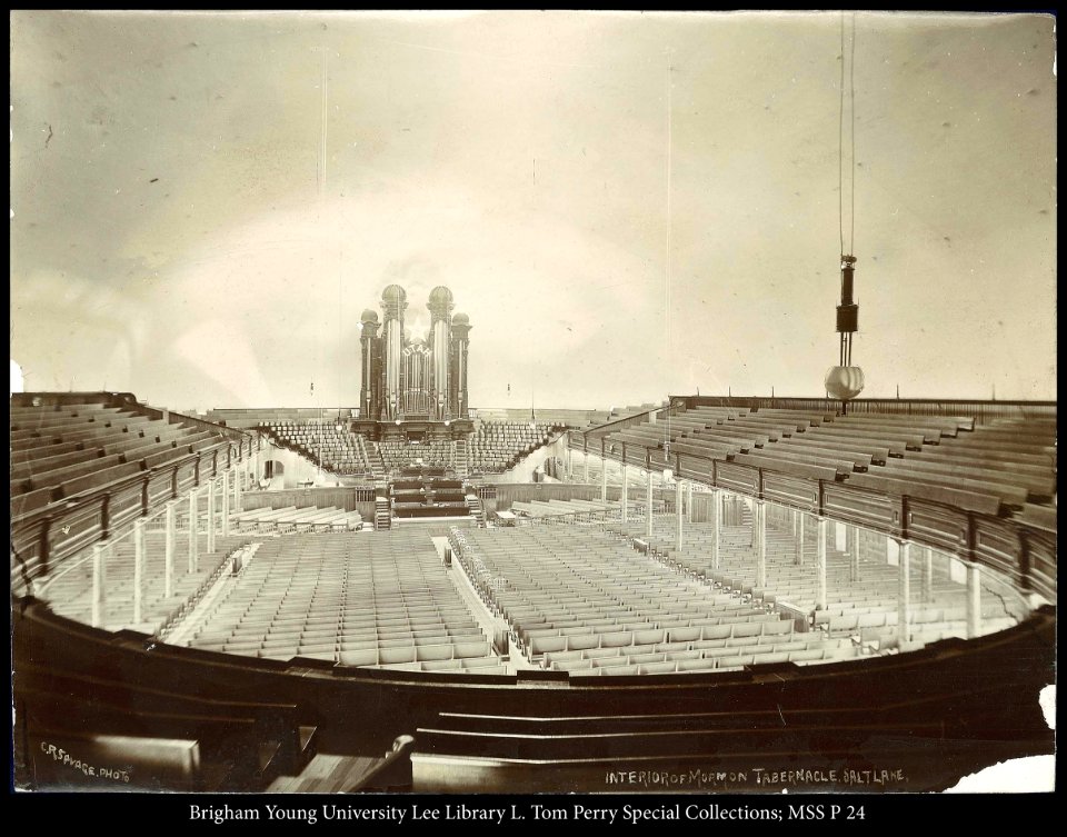 Interior of Mormon Tabernacle, Salt Lake, C.R. Savage, photo.