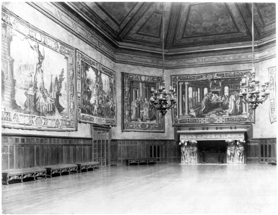 Interior of John R. McLean House, 1500 I St., N.W., Washington, D.C. - view of ballroom showing fireplace and four tapestries LCCN2001704507