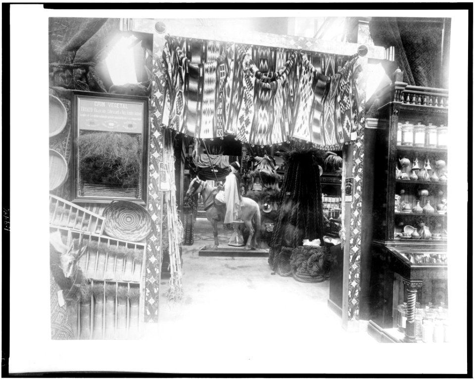 Interior of Pavilion of Algeria or Pavilion of Tunisia, showing products on display, Paris Exposition, 1889 LCCN94500790