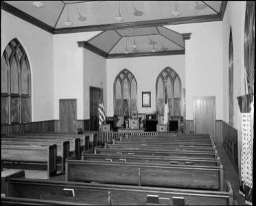 Interior of the church. The fine cabinet work in this church was done by the miners. The Pocahontas Corporation... - NARA - 541086