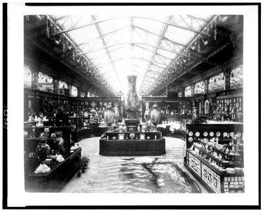 Interior of the Palace of Diverse Industries showing exhibit of porcelain, Paris Exposition, 1889 LCCN92520476