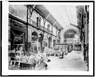 Interior of the Palace of Diverse Industries, showing an exhibit of porcelain and majolica by J. Fischer, Budapest, Hungary, Paris Exposition, 1889 LCCN92520475