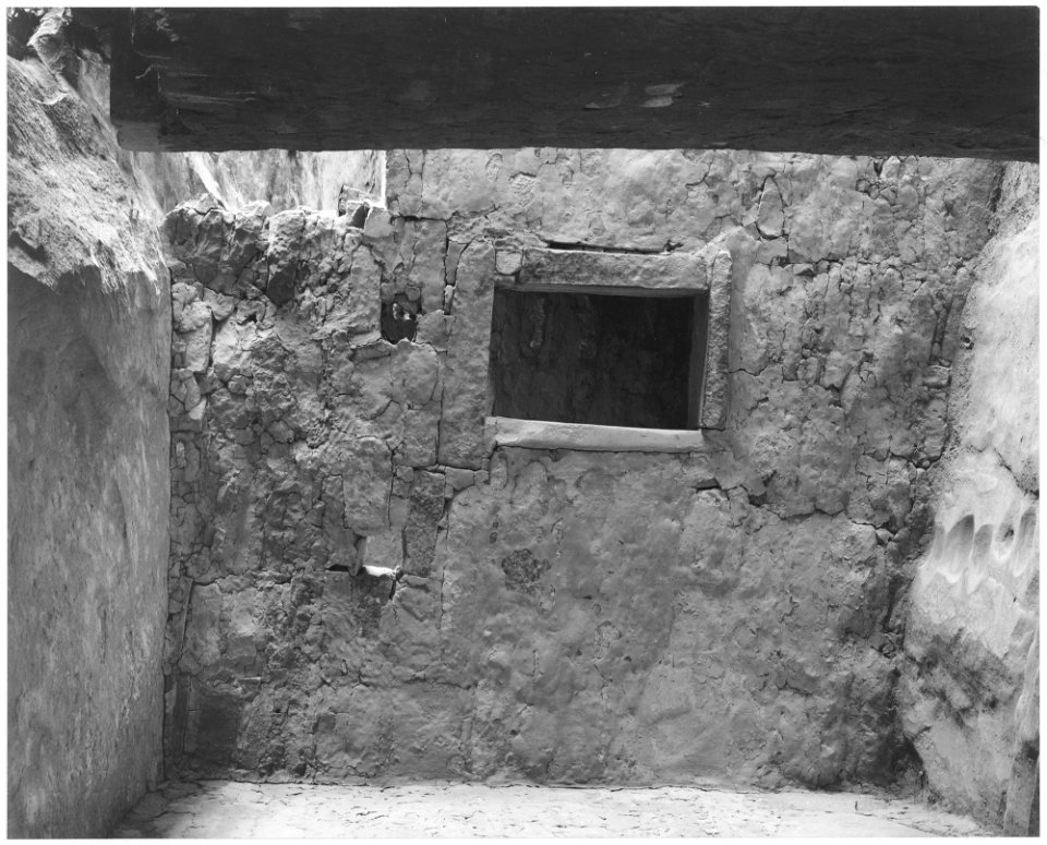 Interior showing wall and window, Interior at Ruin, Cliff Palace, Mesa Verde National Park, Colorado, 1941., 1941 - NARA - 519945