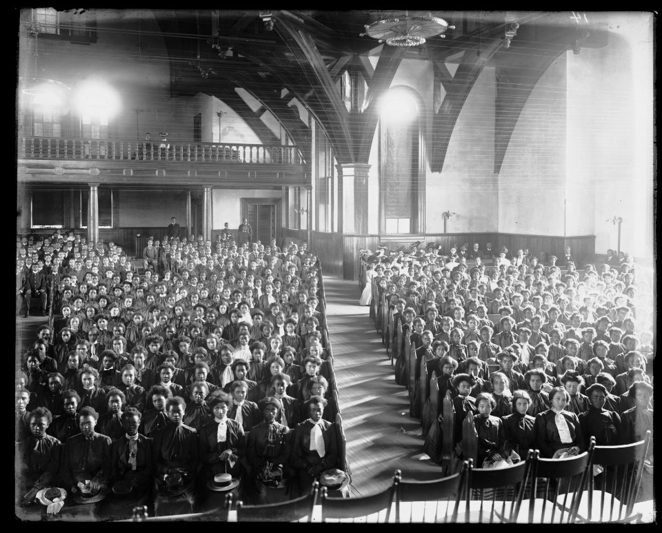 Interior view of chapel filled with female students at the Tuskegee Institute LCCN2009631998