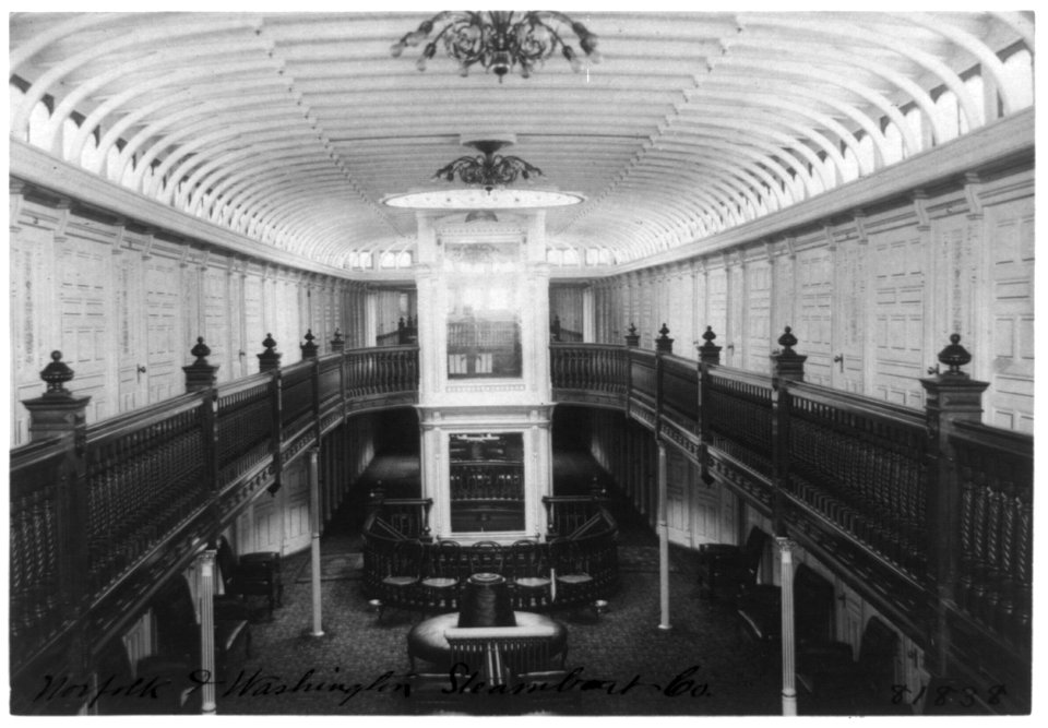 Interior view of galleried central parlor with clerestory LCCN90707918