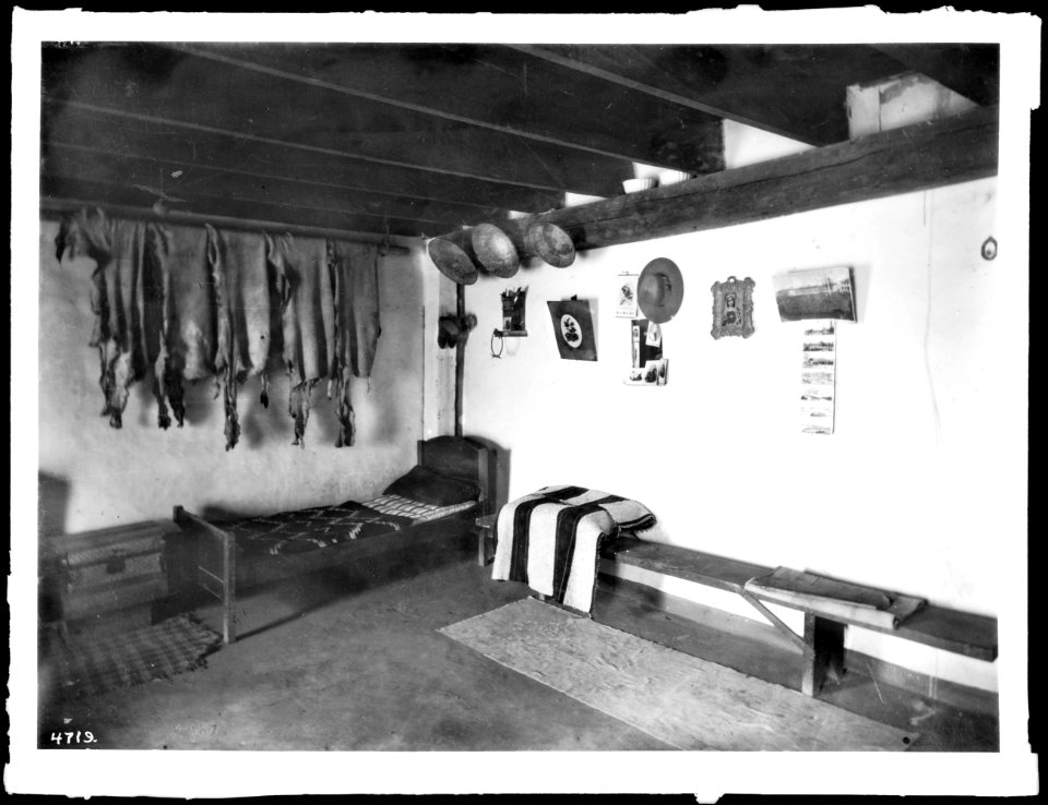 Interior of a modern pueblo home, Laguna, New Mexico, ca.1900 (CHS-4719)