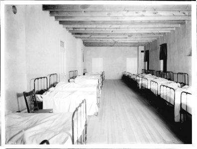 Interior of a dormatory at a Navajo school, Tohatchi, New Mexico, ca.1900 (CHS-3209) photo