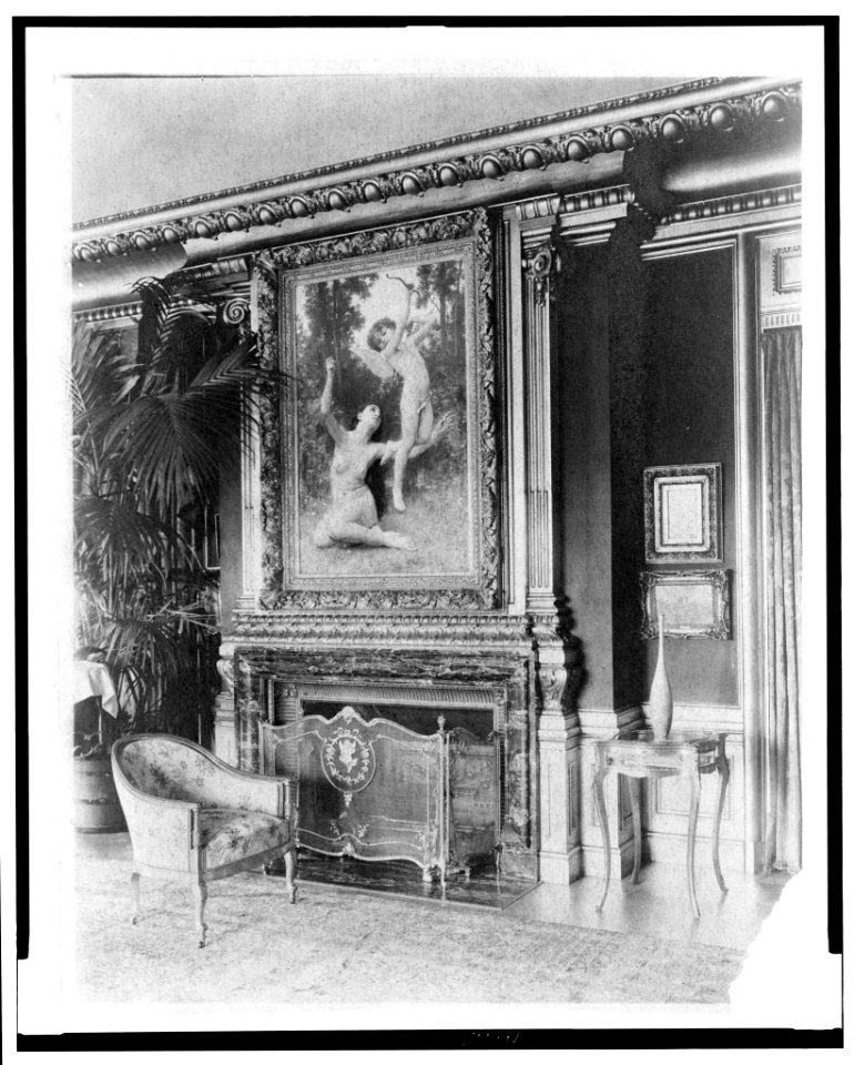 Interior with Bouguereau's Flight of Love painting over fireplace, in home of Edmund Cogswell Converse, Greenwich, Connecticut LCCN94502510