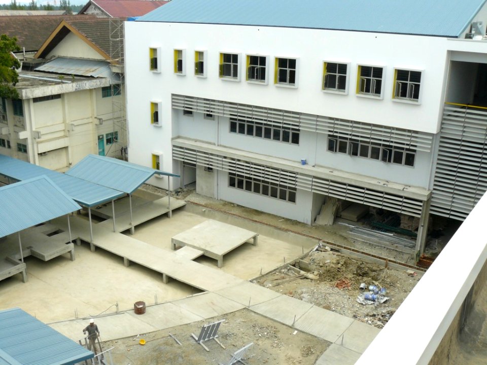 Interior yard construction progress of teacher training facility at UNSYIAH campus; USAID Indonesia; March 2010