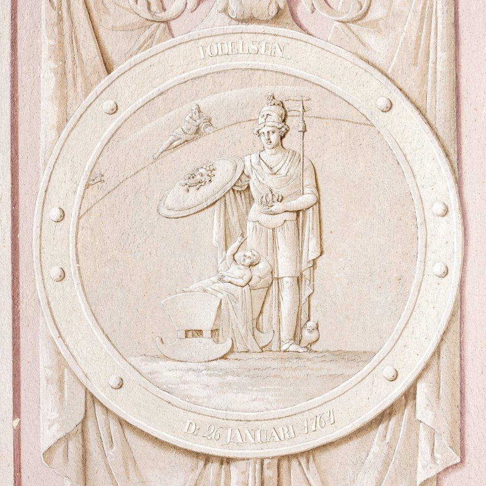 Interiör, detalj. Minnesrundeln. Grissaillemåleri. Karl XIV Johans födelse - Skoklosters slott - 85962
