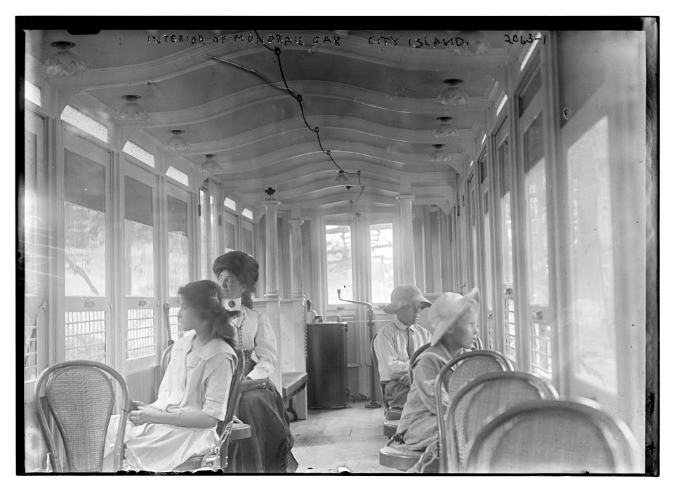 Interior of monorail car - City Island. LCCN2014688403