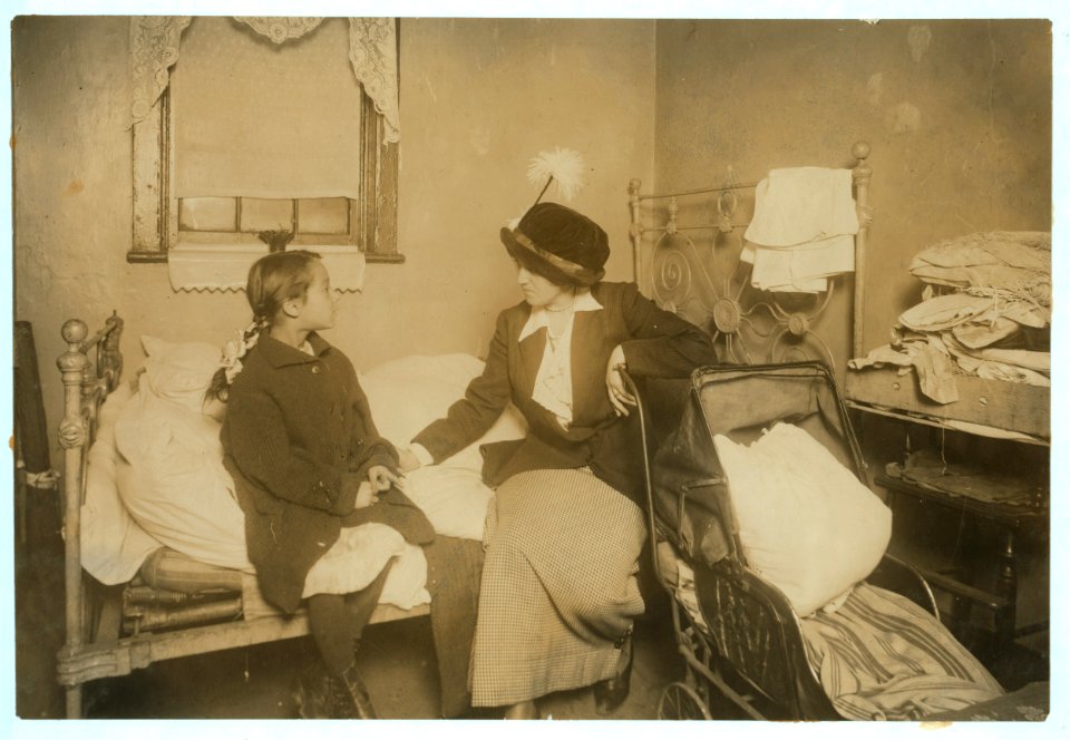 Investigator talking with Ida List, 124 Ridge Street, New York. 8 year old child suffering from chorea (St. Vitus dance) Was born in New York. Mother has always worked hard and takes in LOC nclc.04881