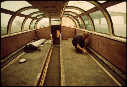Interior-of-an-amtrak-dome-passenger-car-has-been-stripped-at-a-plant-in-mira-loma-california-near-riverside-may-1974 7158082150 o
