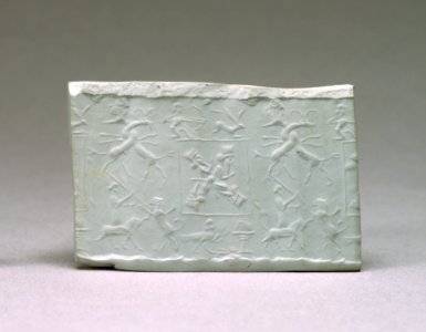 Iranian - Cylinder Seal with Heroes Surrounded by Hunters and Animals - Walters 42445 - Impression