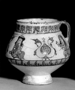 Iranian - Fritware Jug with Four Seated Figures and Arabesques - Walters 481072