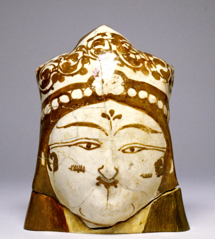 Iranian - Fritware Female Head with Floral Head Covering - Walters 481192