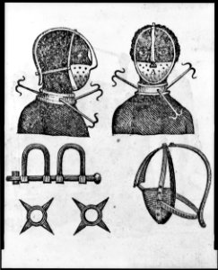 Iron mask, collar, leg shackles and spurs used to restrict slaves LCCN98504457