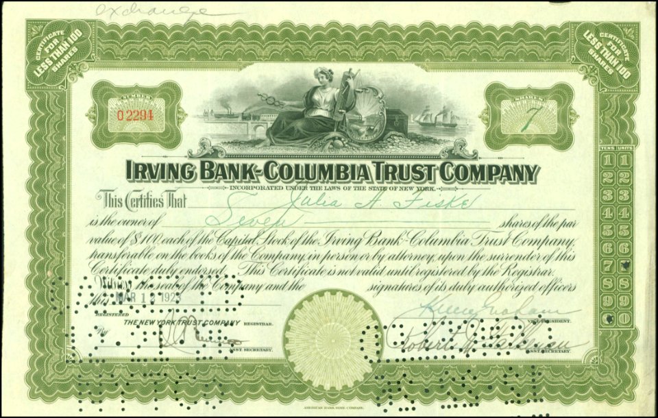 Irving Bank-Columbia Trust Company 1923