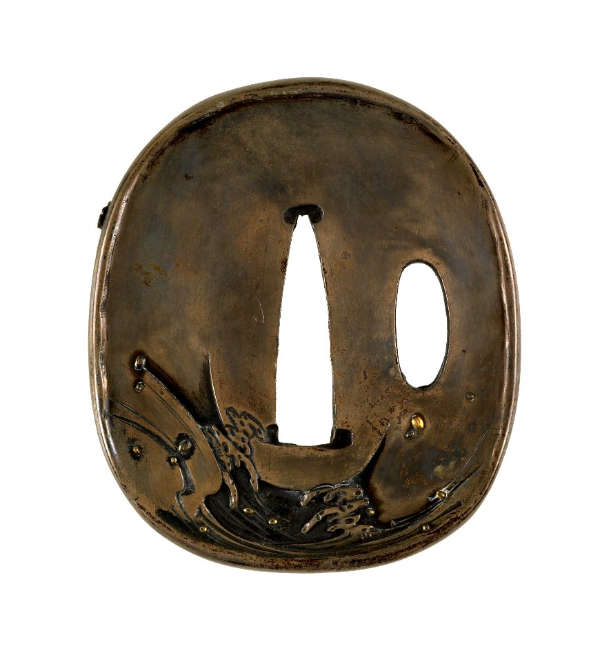 Ishiguro Masayoshi I - Tsuba with a Crane Soaring over Waves - Walters 51156 - Back