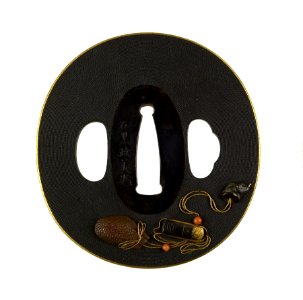 Ishiguro Masayoshi I - Tsuba with a Netsuke, Inro, Money Pouch, and Fan - Walters 51319