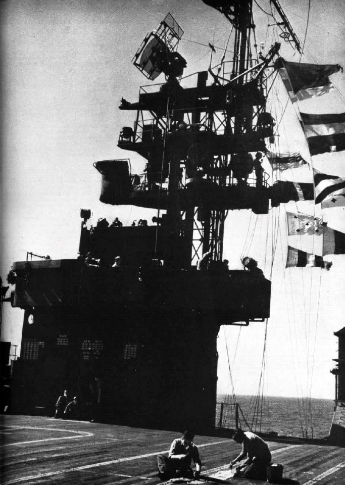 Island of USS Independence (CVL-22), circa in 1945