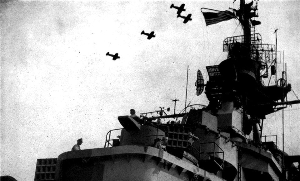 Island of USS Bennington (CV-20), circa in 1945