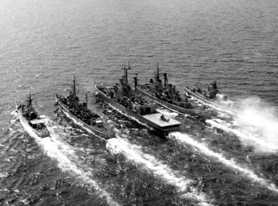 Italian cruiser Caio Duilio (C554) underway in the early 1970s with destroyers and frigates