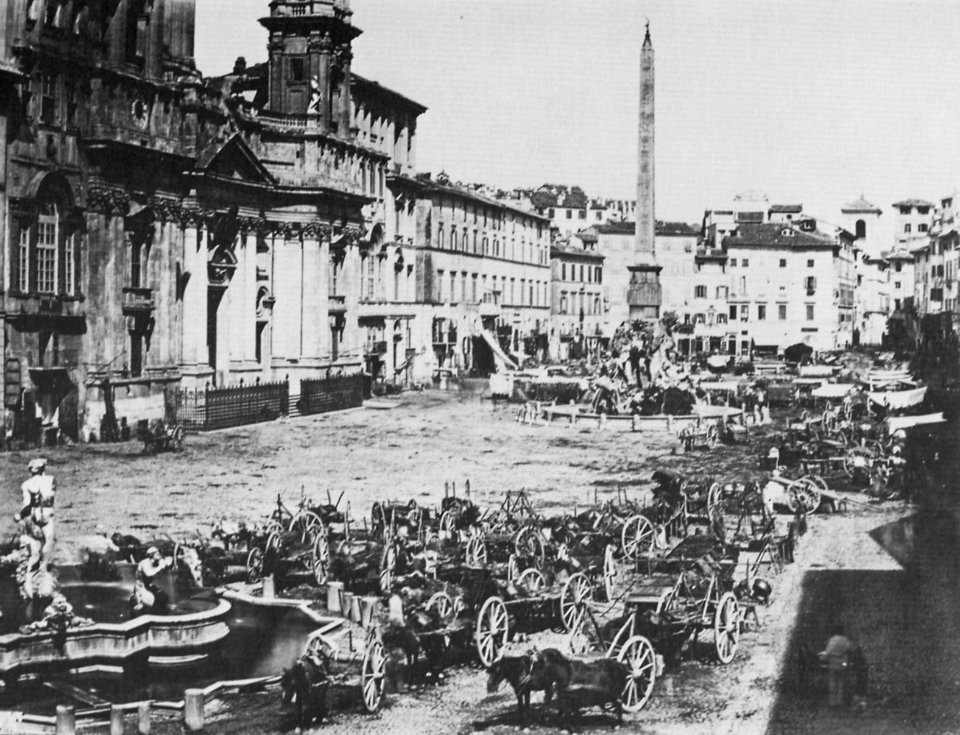 Italienischer Photograph um 1865 - Markt auf der Piazza Navona in Rom (Zeno Fotografie)