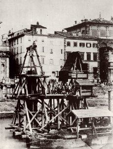 Italienischer Photograph um 1877 - Der Bau der Not-Brücke von Ripetta (Zeno Fotografie) photo
