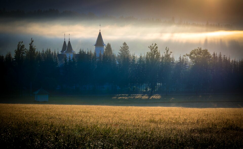 Panoramic evening fog