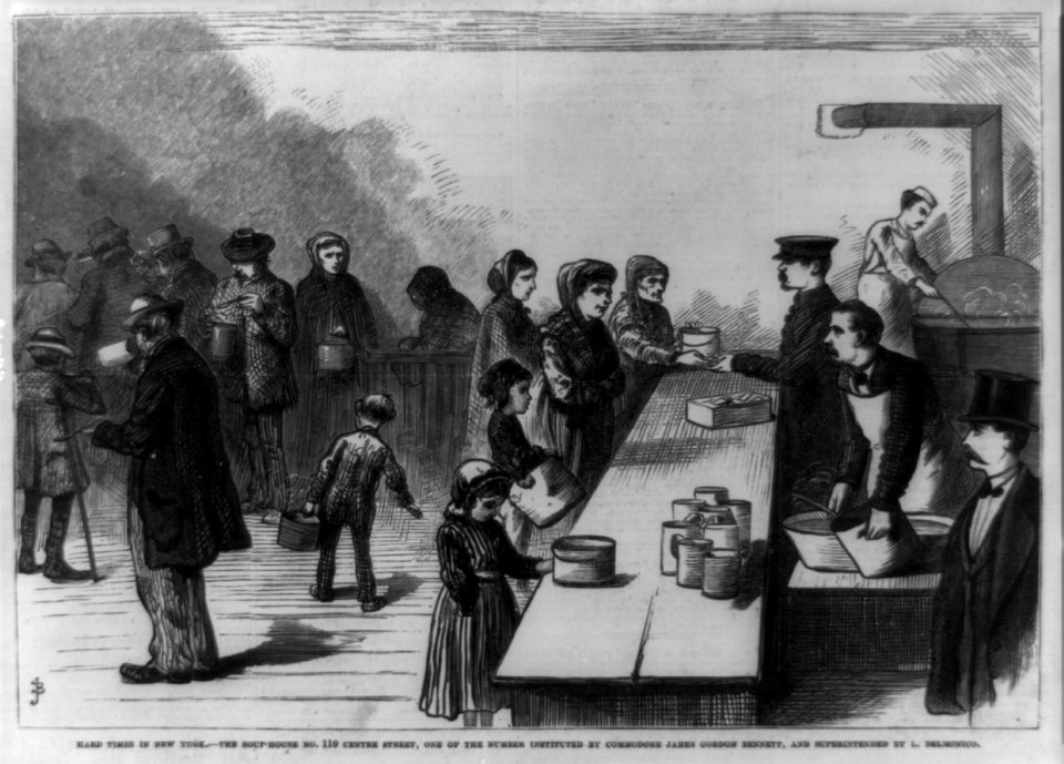 Hard times in New York - the soup-house, no. 110 Centre Street, one of the number instituted by Commodore James Gordon Bennett, and Superintended by L. Delmonico LCCN2007675397