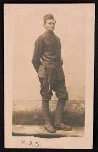 Harold A. Stivers of Co. A, 311th Infantry, 78th Division in uniform with handgun LCCN2018645947