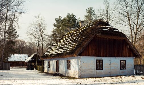 Winter old cottage wooden cottage