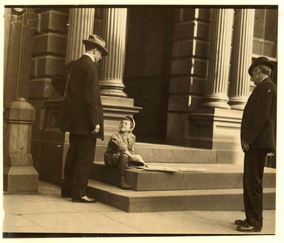 Harry Silverstein, Newsboy, 703 W. 6th St., 7 years old. Sells papers, (selling 3 months average earnings 25 cents per week). Father working Morocco Mills, earns $18 weekly. Boy's earnings LOC nclc.03614