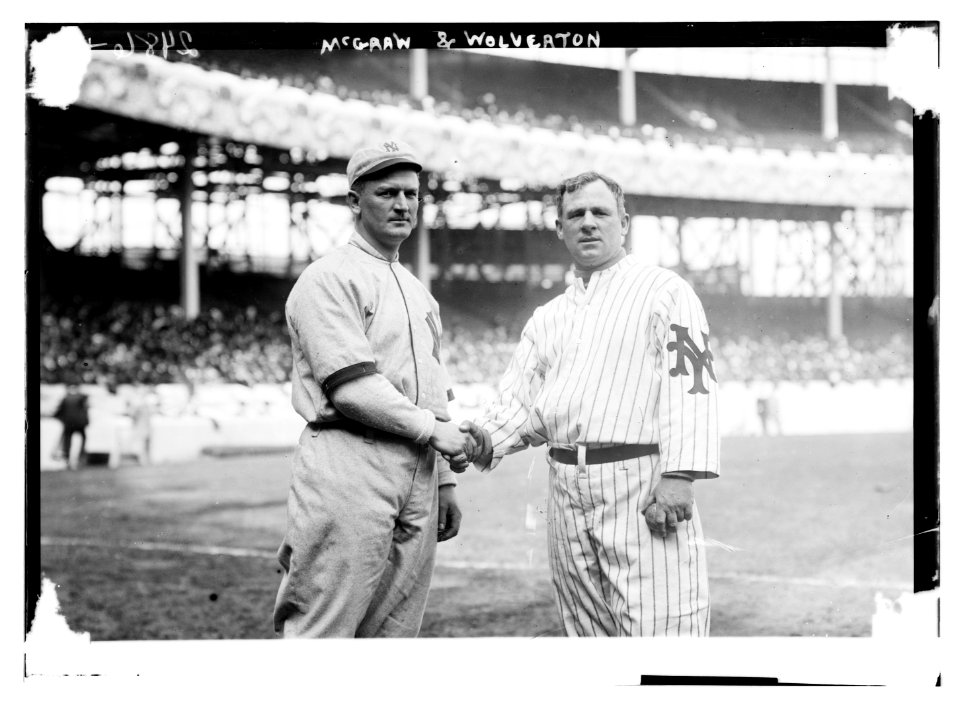 Harry Wolverton, New York AL, at left and John McGraw, New York NL, at right at the Polo Grounds, NY, 1912 (baseball) LCCN2014691308