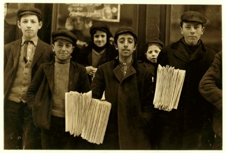 Hartford, Conn., newsboys. Boy in middle, Joseph De. Lucco, has been selling for 8 years. Was arrested for stealing papers a while ago. LOC nclc.03254
