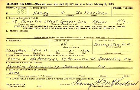 Harry Halstead McPheeters (1892-1960) in the WWII draft registration