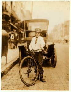 Harvey Buchanan, 608 E. Van Buren St. Postal Telegraph Co. Messenger No. 1908. 14 years of age. 1 year in service. Works from 7 a.m. to 6 p.m. $4 weekly. Visits houses of prostitution. LOC cph.3a41623