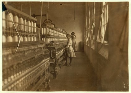 Hattie Hunter, spinner in Lancaster Cotton Mills, S.C. 52 inches high, worked in mill for 3 years. Gets 50 cents a day. Dec. 1, 1908. LOC cph.3a01129
