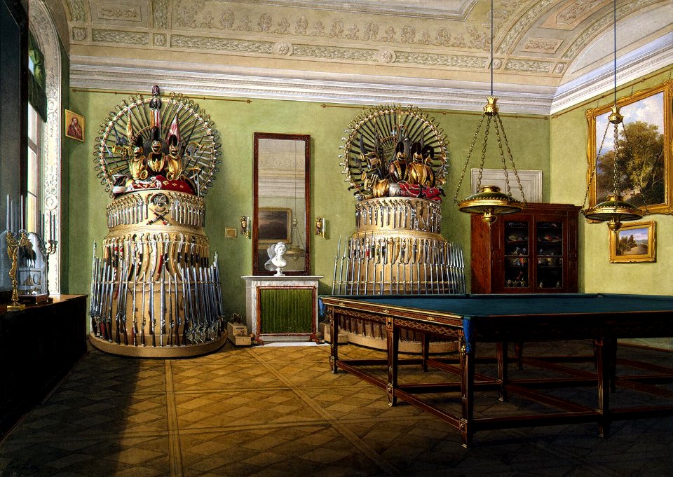 Hau. Interiors of the Winter Palace. The Billiard Room of Emperor Alexander II. Midle of 19th century
