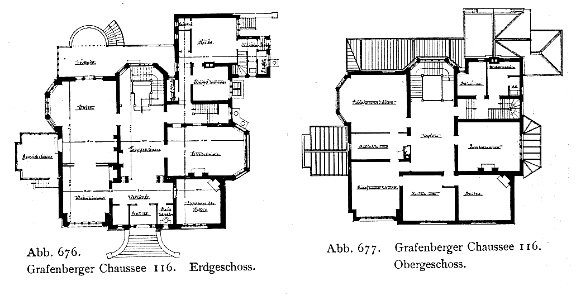 Haus Grafenberger Chaussee 116 in Düsseldorf, erbaut vor 1904 von den Architekten C. Harrison Townsend aus London, Grundriss