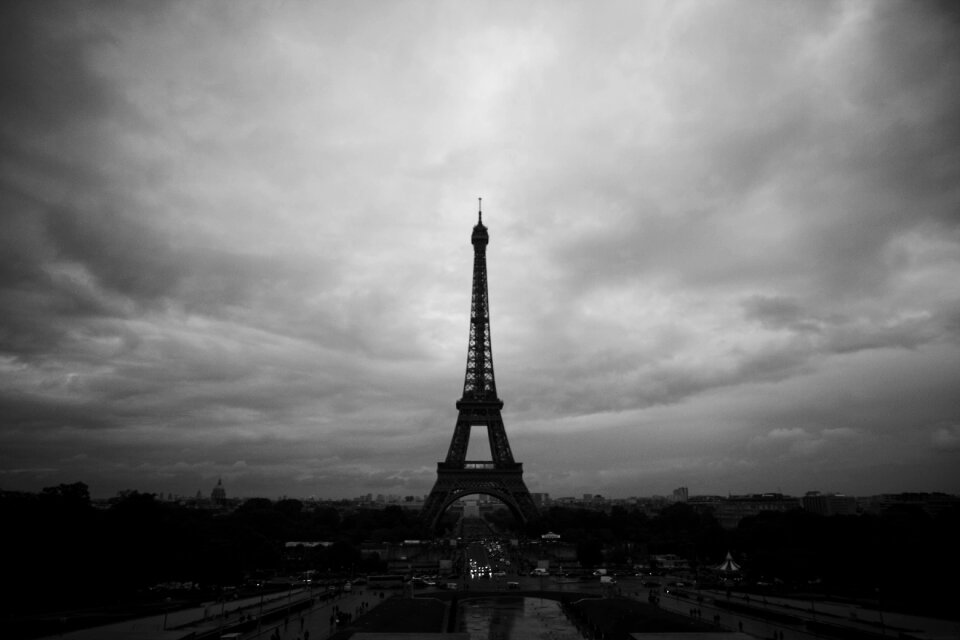 Black and white city tower